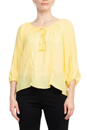 Zac & Rachel  Neck Tie Neck 3/4 Sleeve Solid Crepe Chiffon Top