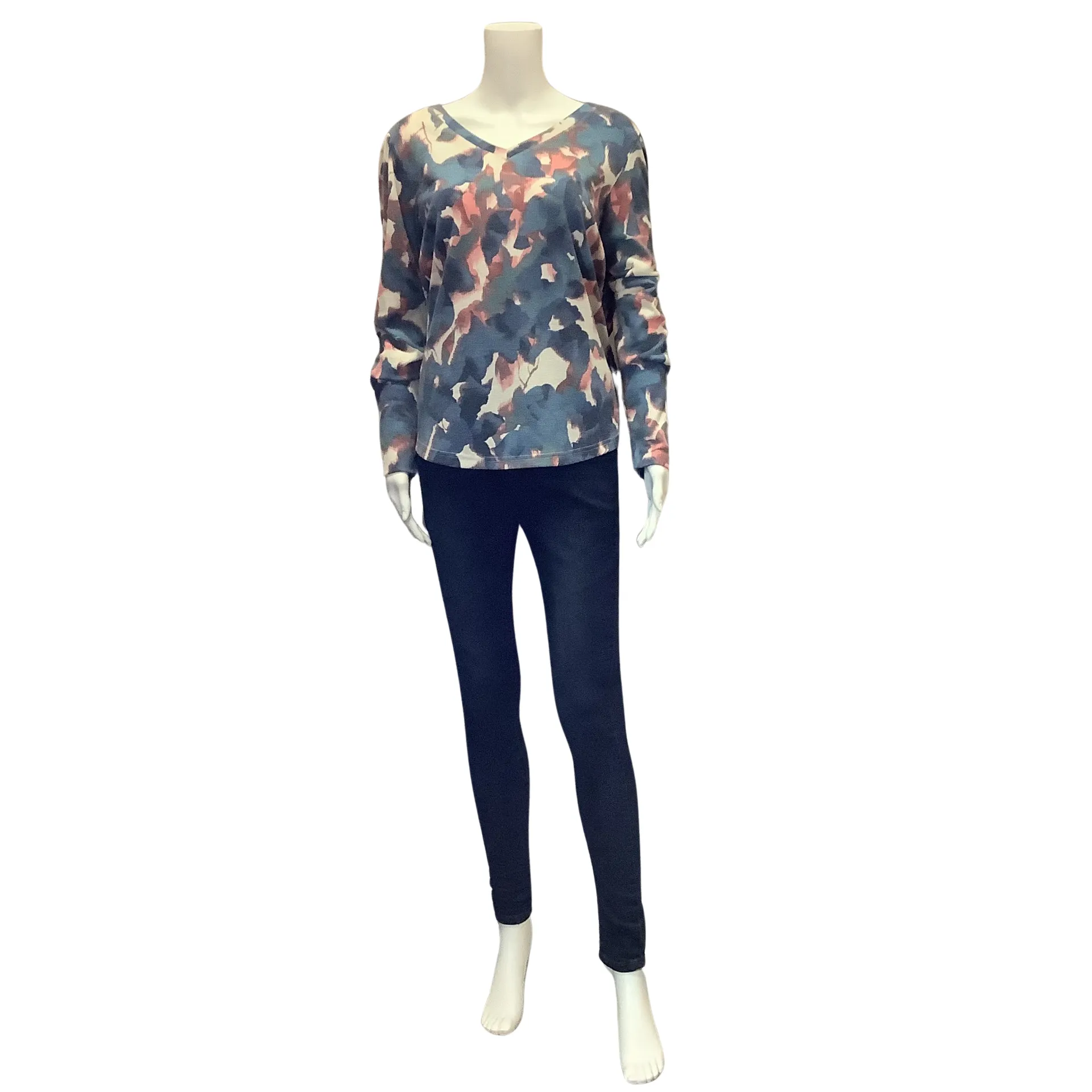 Zac & Rachel Women's Top Blue and Pink Floral Long Sleeve Size: L