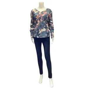 Zac & Rachel Women's Top Blue and Pink Floral Long Sleeve Size: L