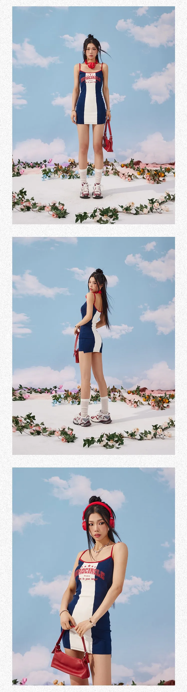 Zerocircle Contrast Print Summer Slim Chest Pand Camisole Top Dress
