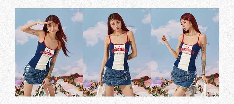Zerocircle Contrast Print Summer Slim Chest Pand Camisole Top Dress
