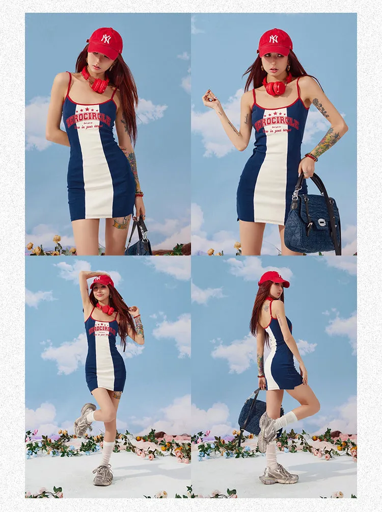 Zerocircle Contrast Print Summer Slim Chest Pand Camisole Top Dress