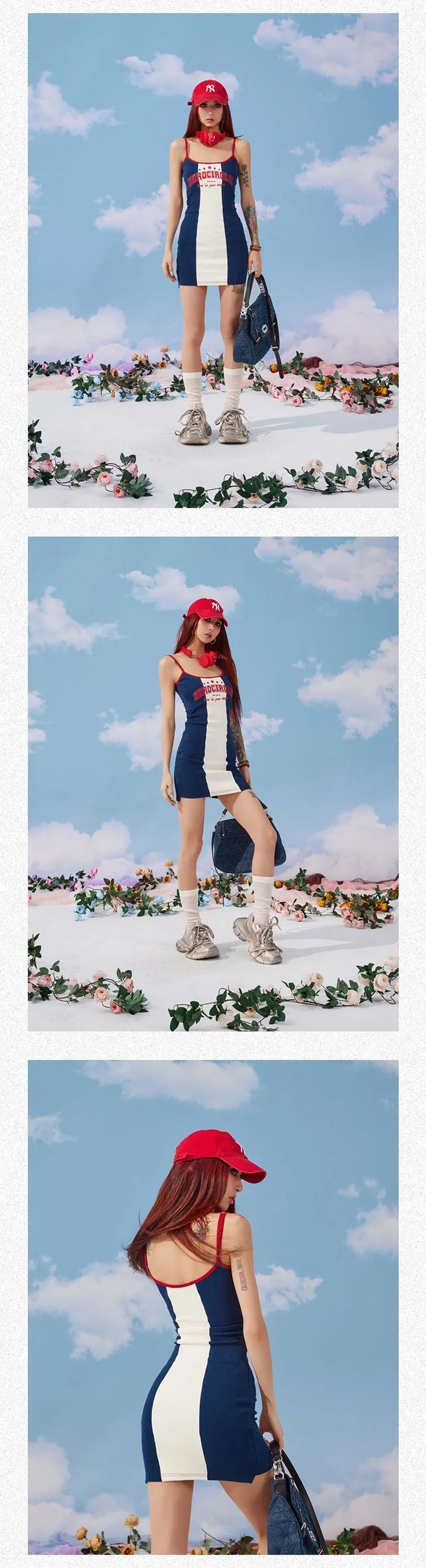 Zerocircle Contrast Print Summer Slim Chest Pand Camisole Top Dress