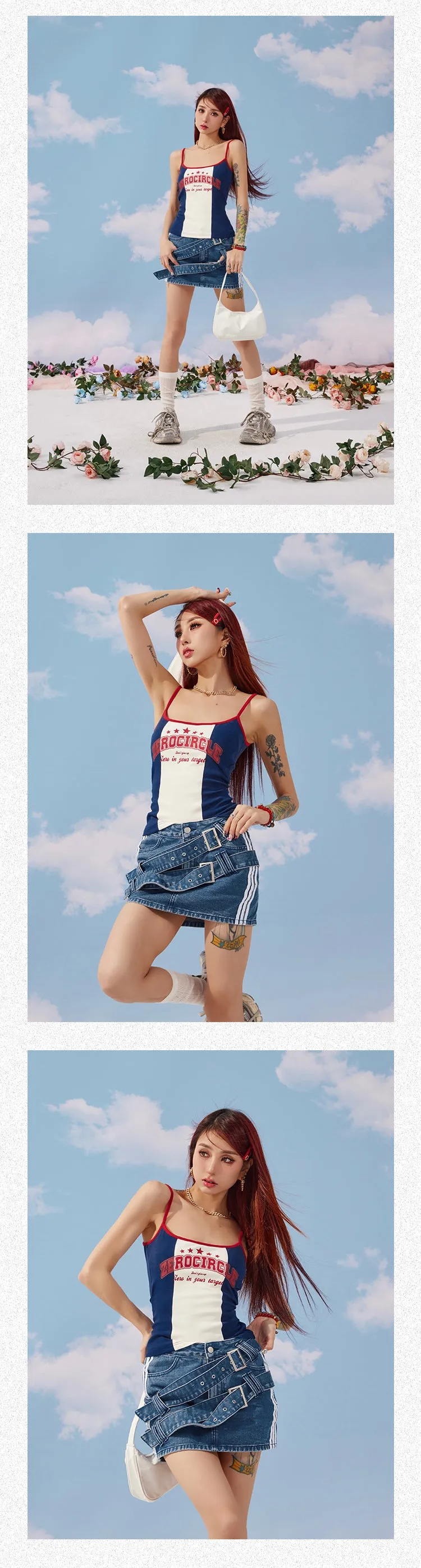 Zerocircle Contrast Print Summer Slim Chest Pand Camisole Top Dress