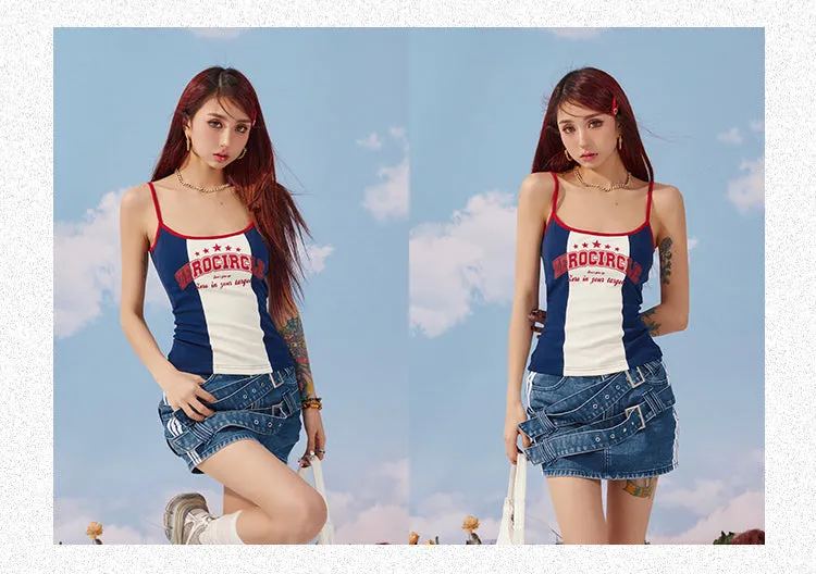 Zerocircle Contrast Print Summer Slim Chest Pand Camisole Top Dress