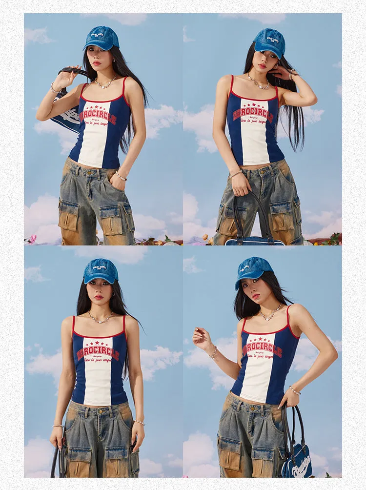 Zerocircle Contrast Print Summer Slim Chest Pand Camisole Top Dress