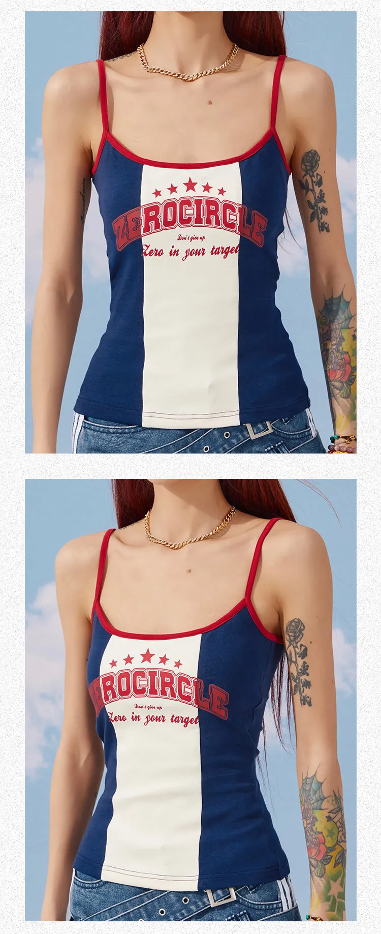 Zerocircle Contrast Print Summer Slim Chest Pand Camisole Top Dress