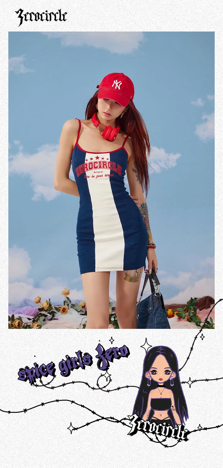 Zerocircle Contrast Print Summer Slim Chest Pand Camisole Top Dress
