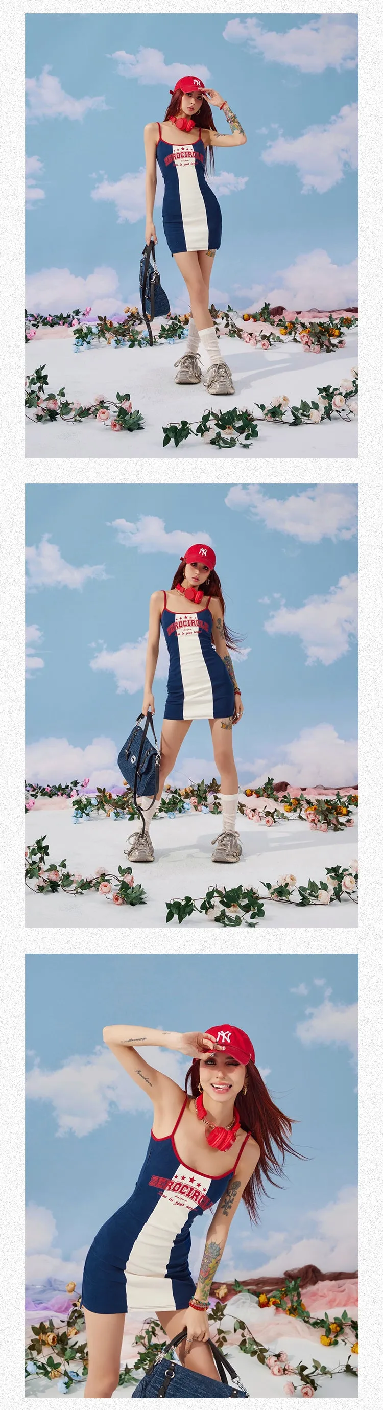 Zerocircle Contrast Print Summer Slim Chest Pand Camisole Top Dress