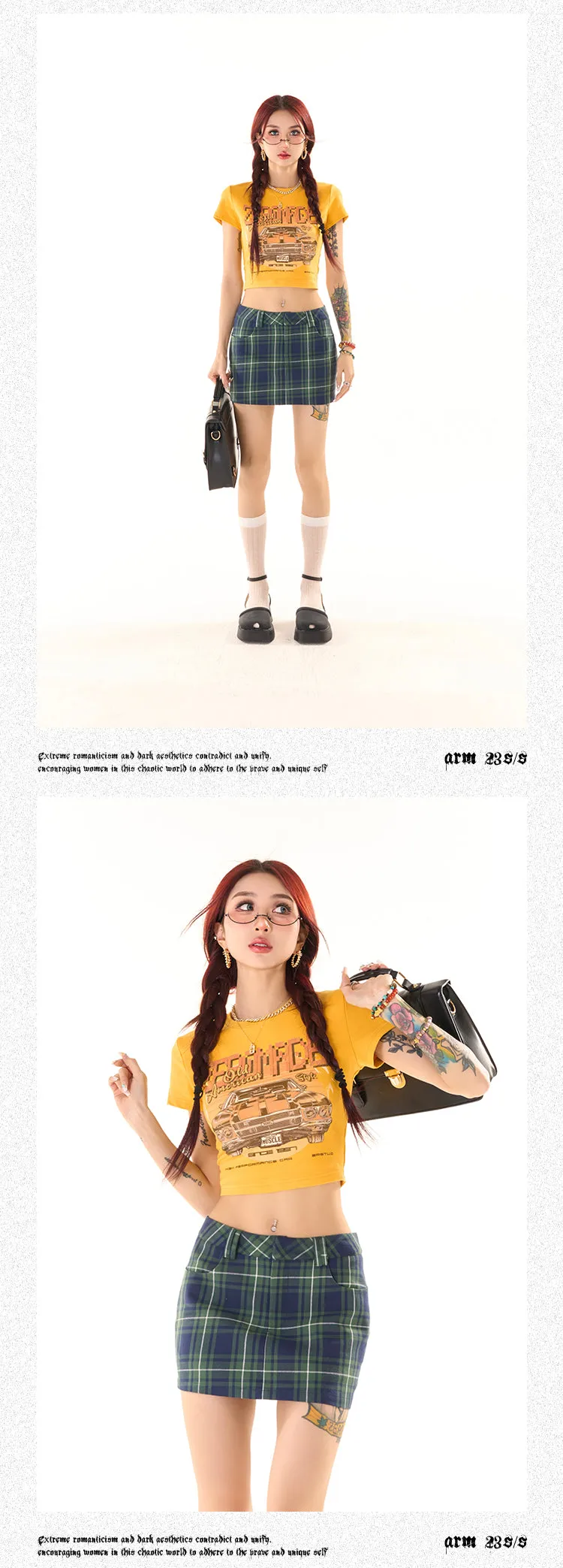 Zerocircle Graphic Image Print Yellow Short Sleeve Cropped Top