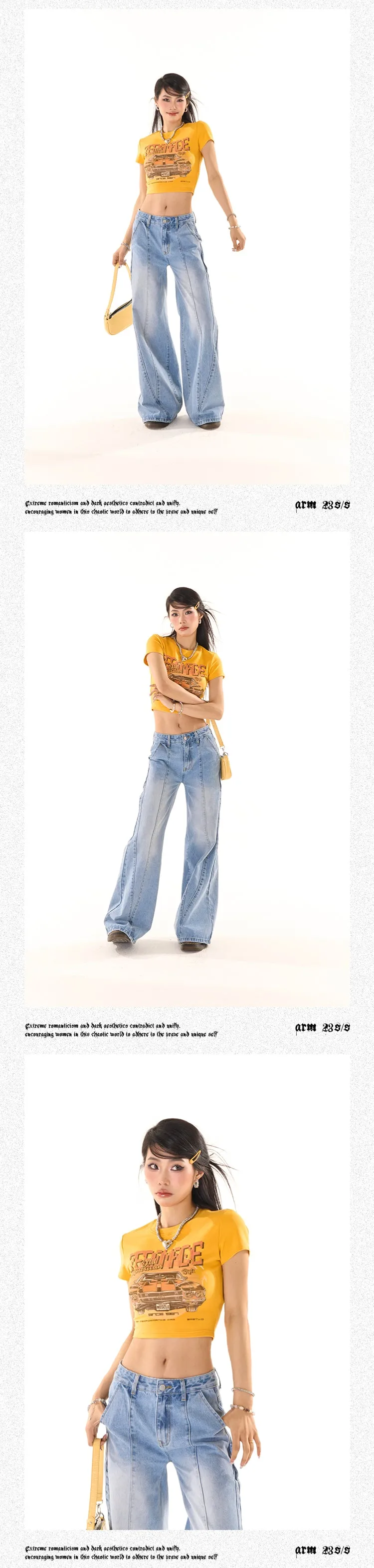 Zerocircle Graphic Image Print Yellow Short Sleeve Cropped Top