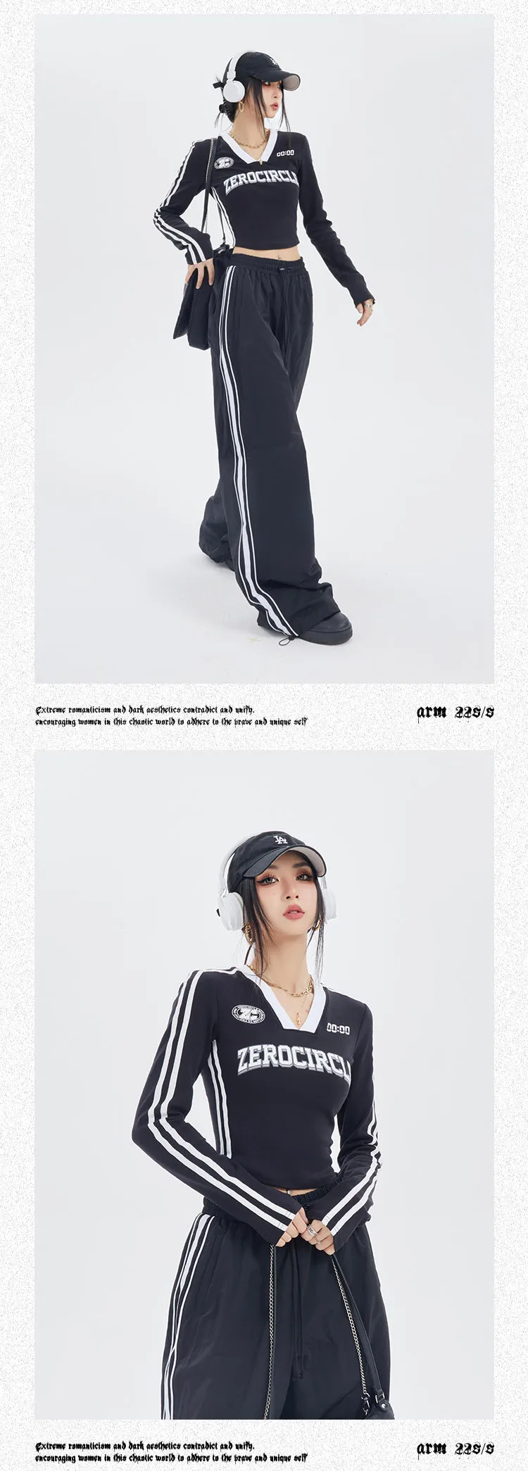 ZEROCIRCLE Two Stripes Long Sleeve Black Top