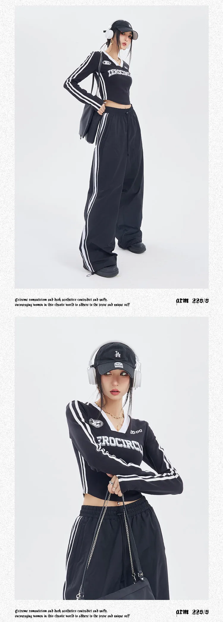 ZEROCIRCLE Two Stripes Long Sleeve Black Top