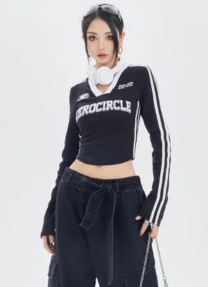 ZEROCIRCLE Two Stripes Long Sleeve Black Top