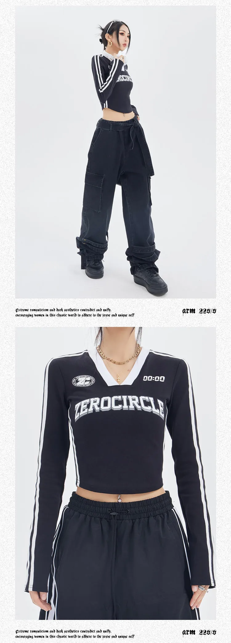 ZEROCIRCLE Two Stripes Long Sleeve Black Top